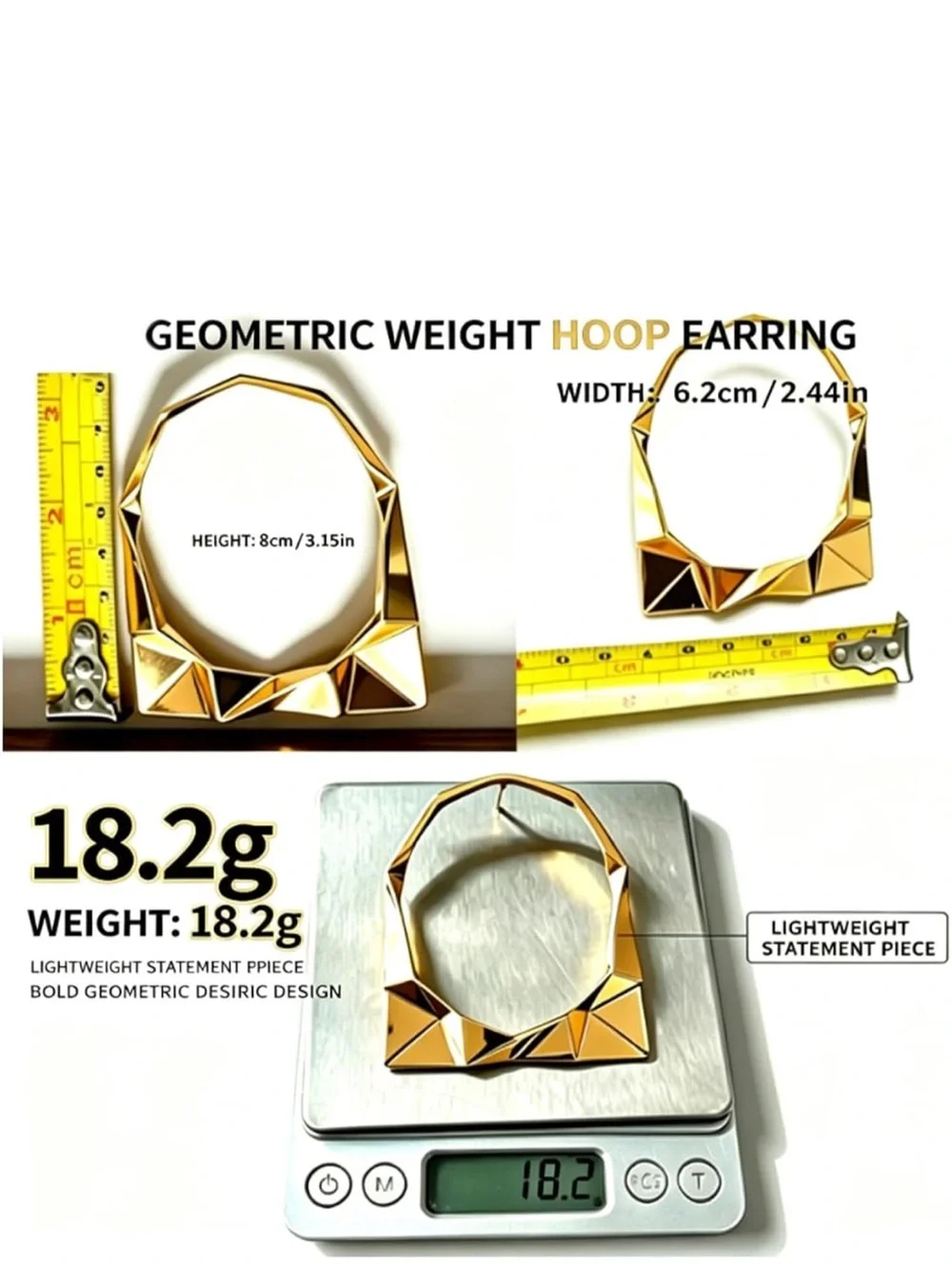 Anthropologie Gold  color Faceted Geometric Hoop Earrings